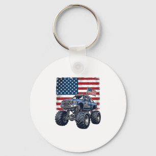 Patriotic Monster Truck Vintage Engraving Design_1 Key Ring
