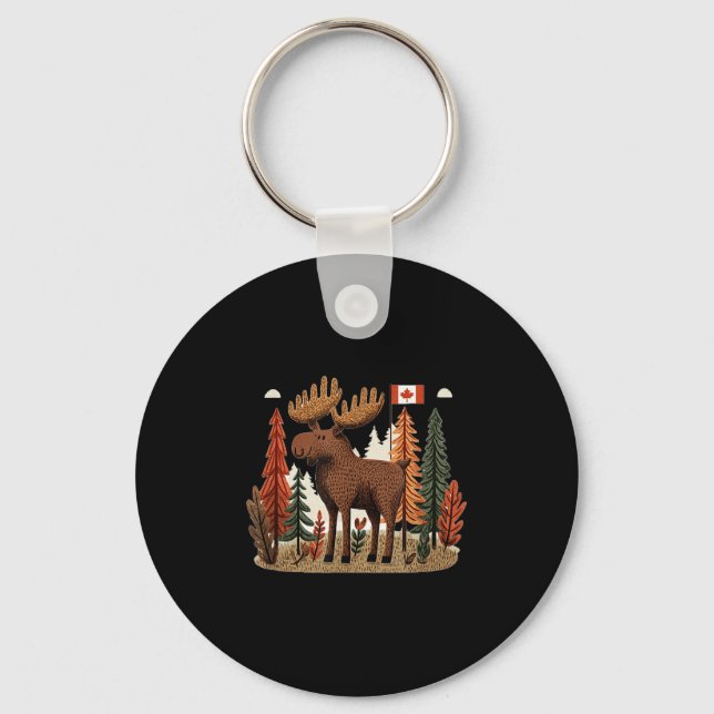 Patriotic Moose Costume With Canada Flag  Key Ring (Front)