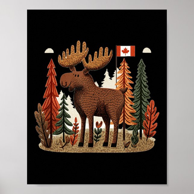 Patriotic Moose Costume With Canada Flag  Poster (Front)