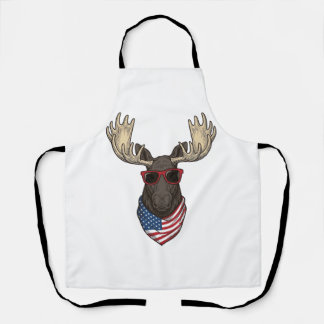 Patriotic Moose Sunglasses Vintage Vector Design_1 Apron