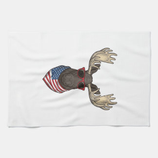 Patriotic Moose Sunglasses Vintage Vector Design_1 Tea Towel