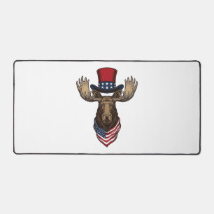 Patriotic Moose Vintage Engraving Vector Design_1 Desk Mat