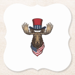 Patriotic Moose Vintage Engraving Vector Design_1 Paper Coaster