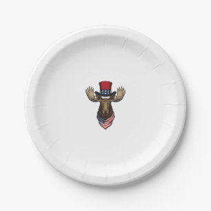 Patriotic Moose Vintage Engraving Vector Design_1 Paper Plate