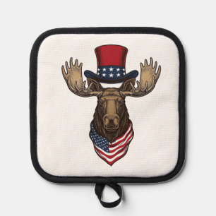 Patriotic Moose Vintage Engraving Vector Design_1 Pot Holder