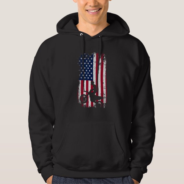 Patriotic Motocrosser  Dirt Bike  American Flag Mo Hoodie (Front)