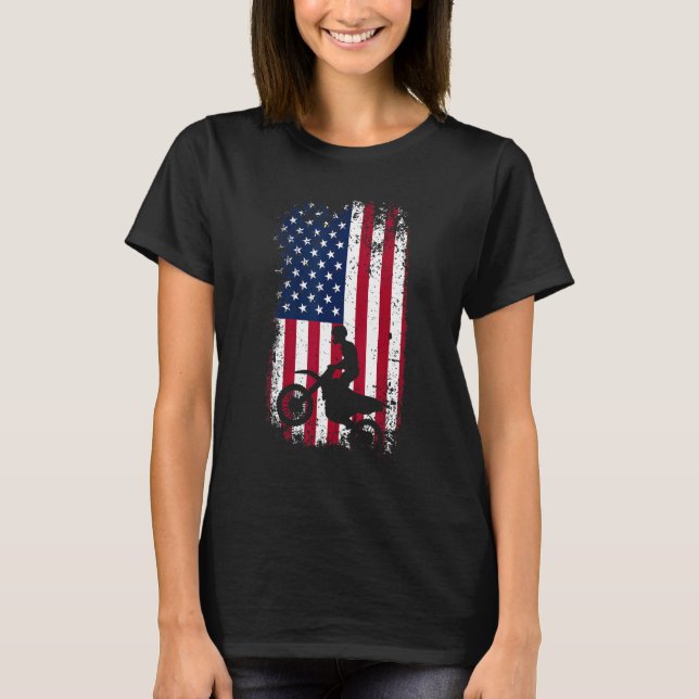 Patriotic Motocrosser  Dirt Bike  American Flag Mo T-Shirt (Front)