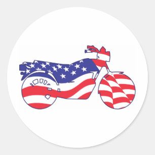 Patriotic Motorcycle Classic Round Sticker