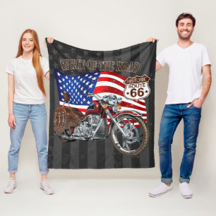 Patriotic Motorcycle Spirit Of The Road Route 66 Fleece Blanket