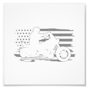 Patriotic Motorcycle Vintage American Flag Biker Photo Print