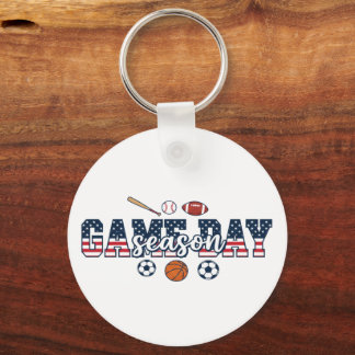 Patriotic Multi Sport Game Day Season American Fla Key Ring