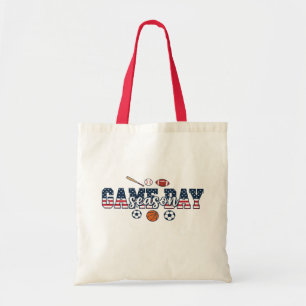 Patriotic Multi Sport Game Day Season American Fla Tote Bag