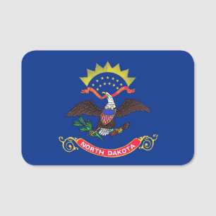 Patriotic name tag with flag of North Dakota