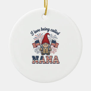 Patriotic Nana Gnome Vintage Grandmother Shirt Des Ceramic Ornament