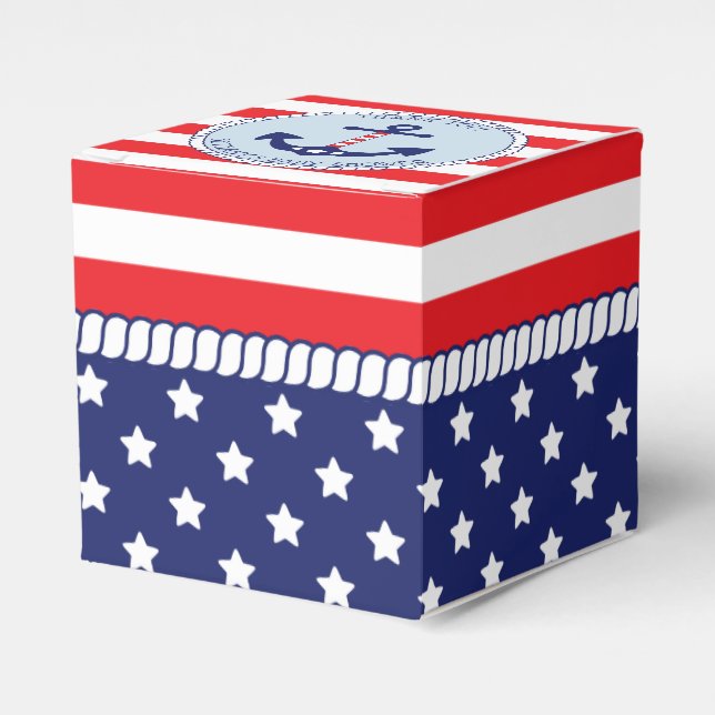 Patriotic Nautical Anchor Baby Shower Favour Box (Front Side)