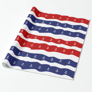 Patriotic Nautical Anchors Red White and Blue Wrapping Paper