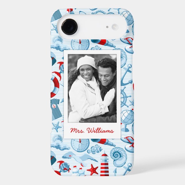 Patriotic Nautical Pattern | Your Photo & Name Case-Mate iPhone Case (Back)