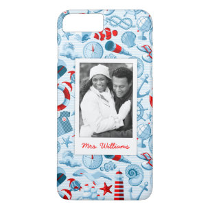 Patriotic Nautical Pattern   Your Photo & Name iPhone 8 Plus/7 Plus Case