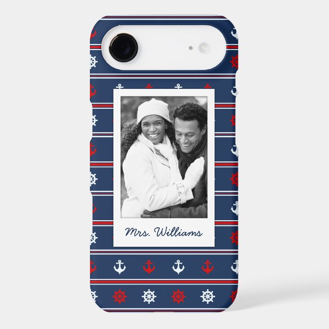 Patriotic Nautical Pattern | Your Photo & Name Case-Mate iPhone Case (Back)