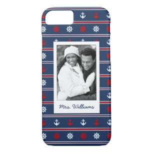 Patriotic Nautical Pattern   Your Photo & Name iPhone 8/7 Case