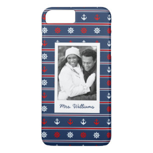 Patriotic Nautical Pattern Your Photo & Name iPhone 8 Plus/7 Plus Case