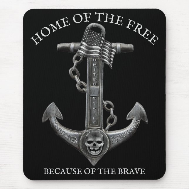 Patriotic nautical pirate anchor flag mouse pad (Front)