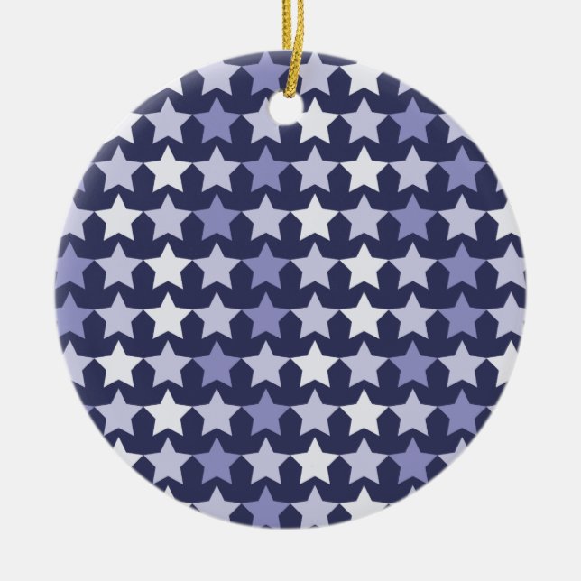 Patriotic Navy Blue Stars Ceramic Ornament (Front)