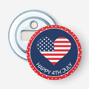 Patriotic Navy Blue, USA Flag Heart 4th July Bottle Opener