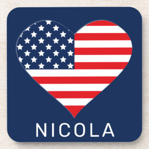 Patriotic Navy Blue, USA Flag Heart Coaster