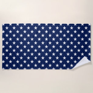 Patriotic Navy Blue USA Flag Stars Pattern Beach Towel