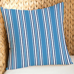 Patriotic Navy Blue White Vertical Stripe Cushion