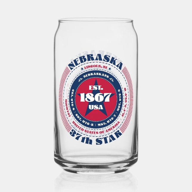 Patriotic Nebraska Typography Drinkware Set Can Glass (Front)