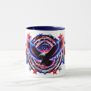 Patriotic Neon Eagle Burst – Red White & Blue Free Mug