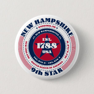 Patriotic New Hampshire Circle with State Details 6 Cm Round Badge