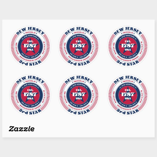 Patriotic New Jersey Circle Design Sticker (Sheet)