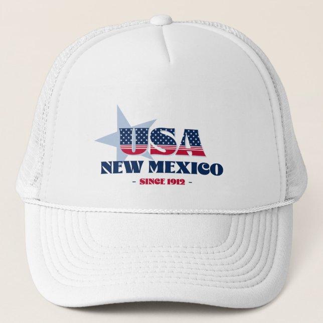 Patriotic New Mexico Typography Trucker Hat (Front)