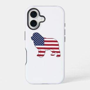 Patriotic Newfie Dog USA Flag Design 4th of July iPhone 16 Case