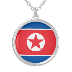 Patriotic North Korea Flag Silver Plated Necklace
