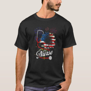 Patriotic Nurse 4th Of July American Flag Sunflowe T-Shirt