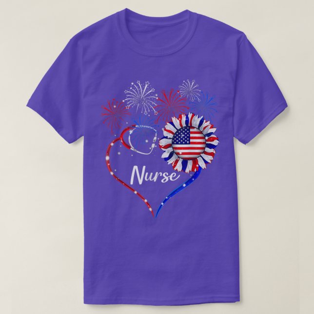 Patriotic Nurse 4th Of July American Flag Sunflowe T-Shirt (Design Front)