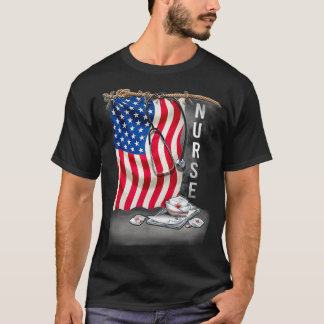Patriotic Nurse 4th Of July American Flag Sunflowe T-Shirt