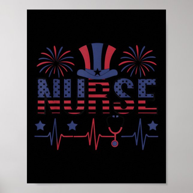 Patriotic Nurse American Flag Day 4th Of July Memo Poster (Front)
