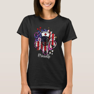 Patriotic Nurse Life Sunflower Usa Flag Women 4th T-Shirt