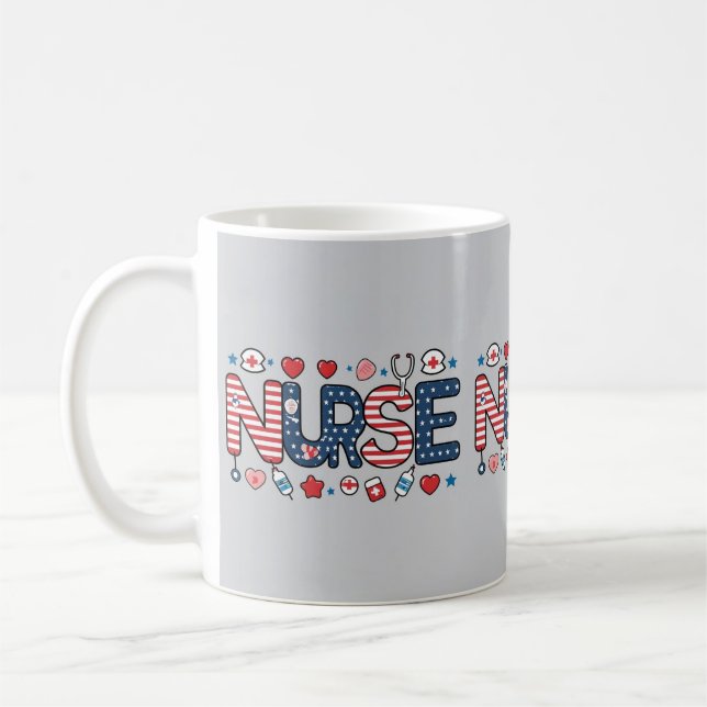 Patriotic Nurse Mug – USA Flag Medical Design (Left)