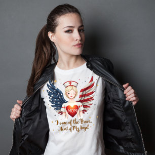 Patriotic Nurse Mum Angel with American Flag Wings T-Shirt