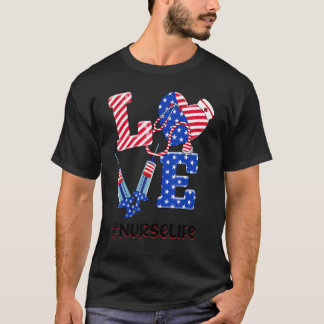 Patriotic Nurse Stethoscope 4th Of July Love Ameri T-Shirt