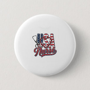 Patriotic Nurse USA Heart Stethoscope Shirt Design 6 Cm Round Badge
