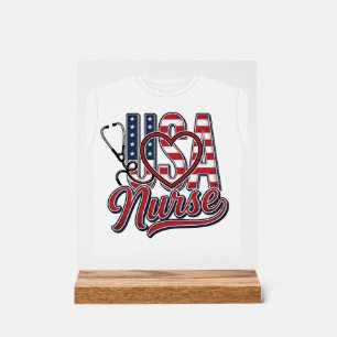 Patriotic Nurse USA Heart Stethoscope Shirt Design Acrylic Sign