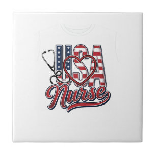 Patriotic Nurse USA Heart Stethoscope Shirt Design Ceramic Tile