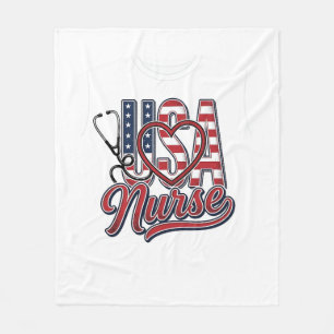 Patriotic Nurse USA Heart Stethoscope Shirt Design Fleece Blanket
